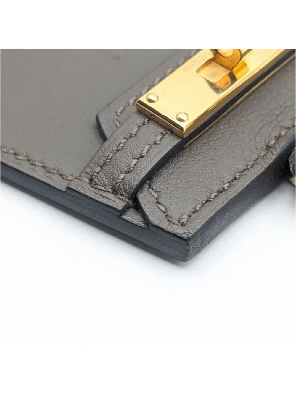 Hermes Montpetit Kelly GM Etain Leather Gray Gold Bag Motif Necklace